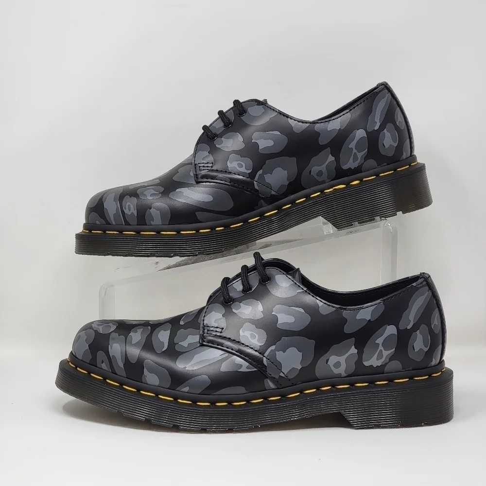 Dr. Martens 1461 Distorted Leopard Print Oxford Black/Gray- Men Sz 6/Wnms 7 New